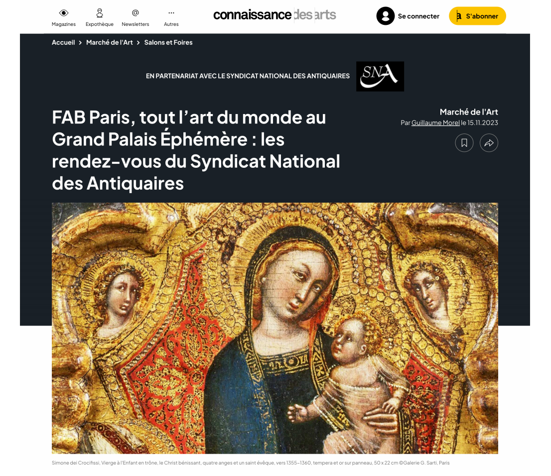 CONNAISSANCE DES ARTS - FAB Paris, tout l'art du monde au Grand Palais Éphémère : les rendez-vous du Syndicat National des Antiquaires