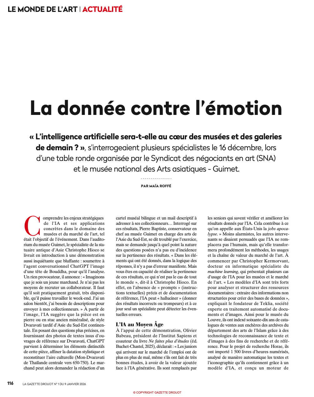 LA GAZETTE DROUOT - La donnée contre l’émotion