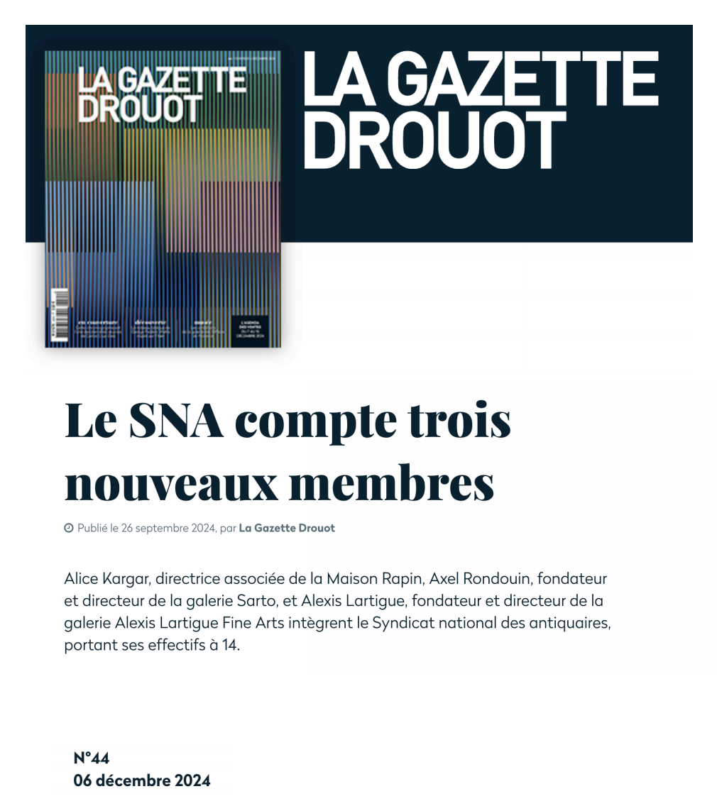 LA GAZETTE DROUOT - Le SNA compte trois nouveaux membres