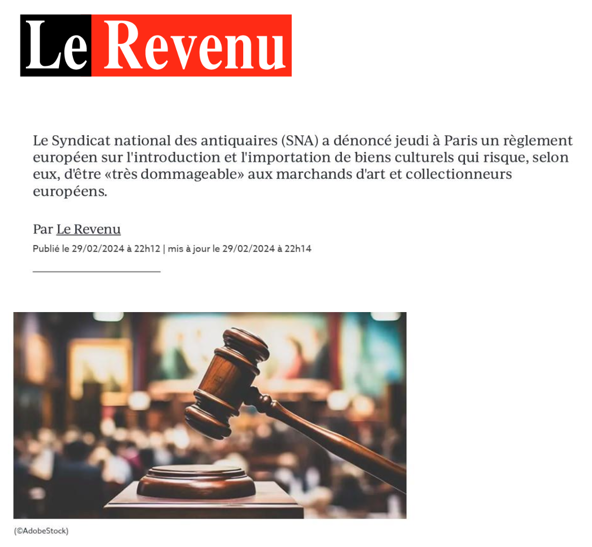 LE REVENU - Règlement européen sur l’introduction et l’importation de biens culturels