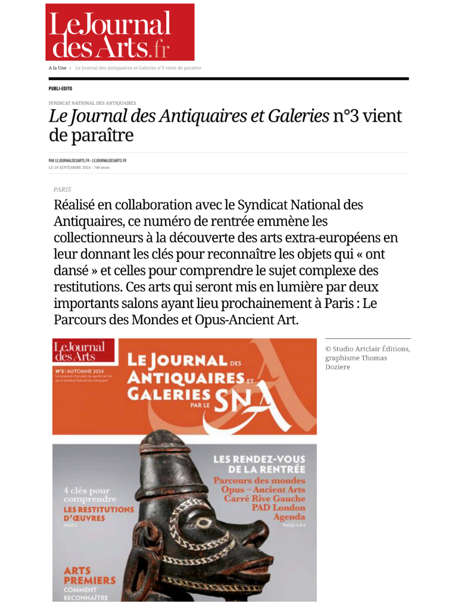 LE JOURNAL DES ARTS - Le journal des Antiquaires et Galeries N°3 vient de paraître