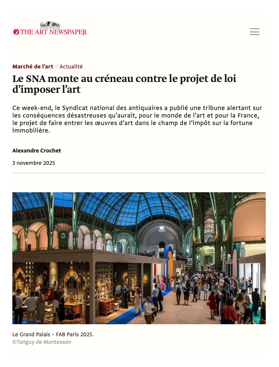 THE ART NEWSPAPER - Le SNA monte au créneau contre le projet de loi d’imposer l’art
