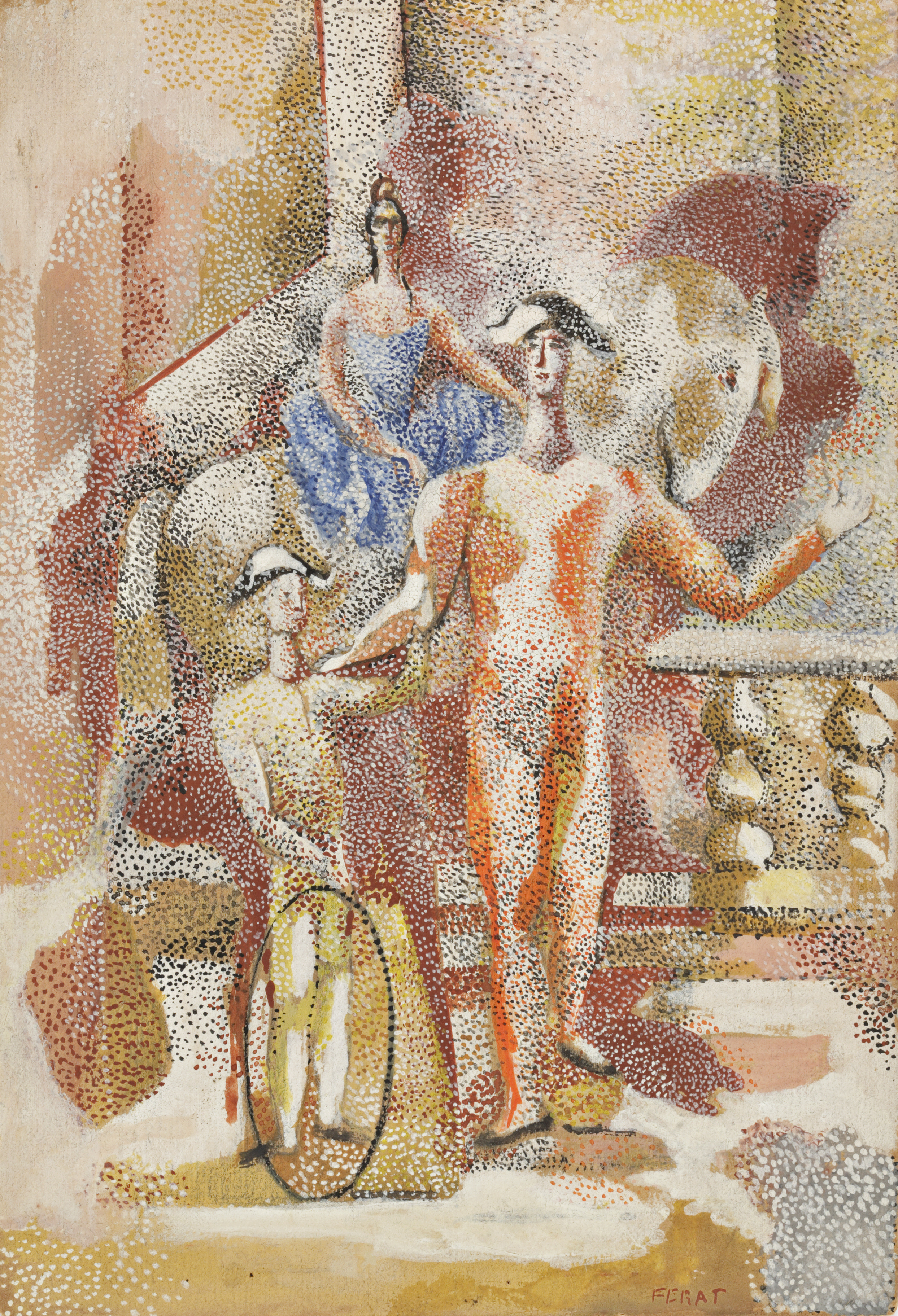 Ecuyère et arlequins au cerceau, circa 1920-22