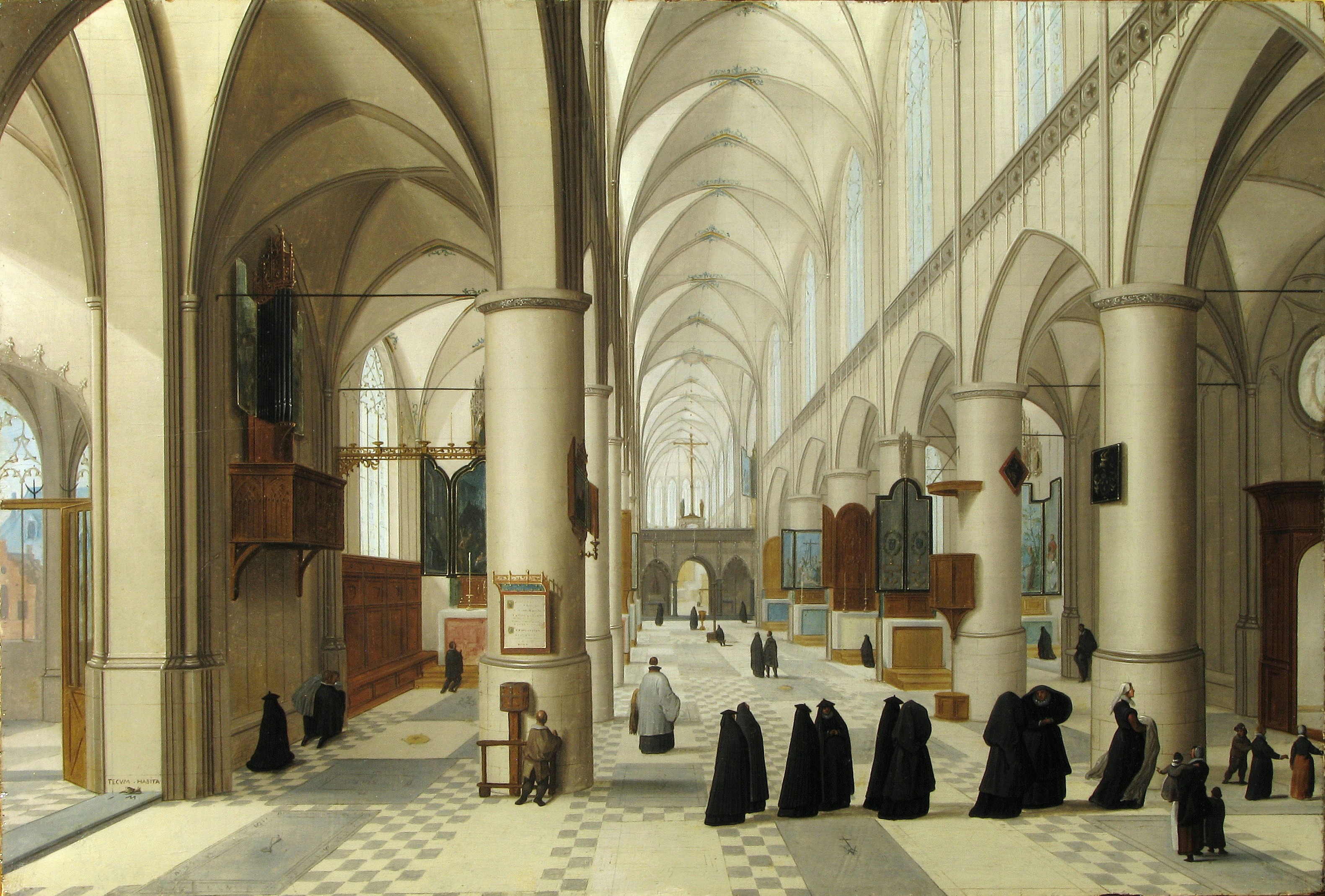Vue d’intérieur d’église avec une procession