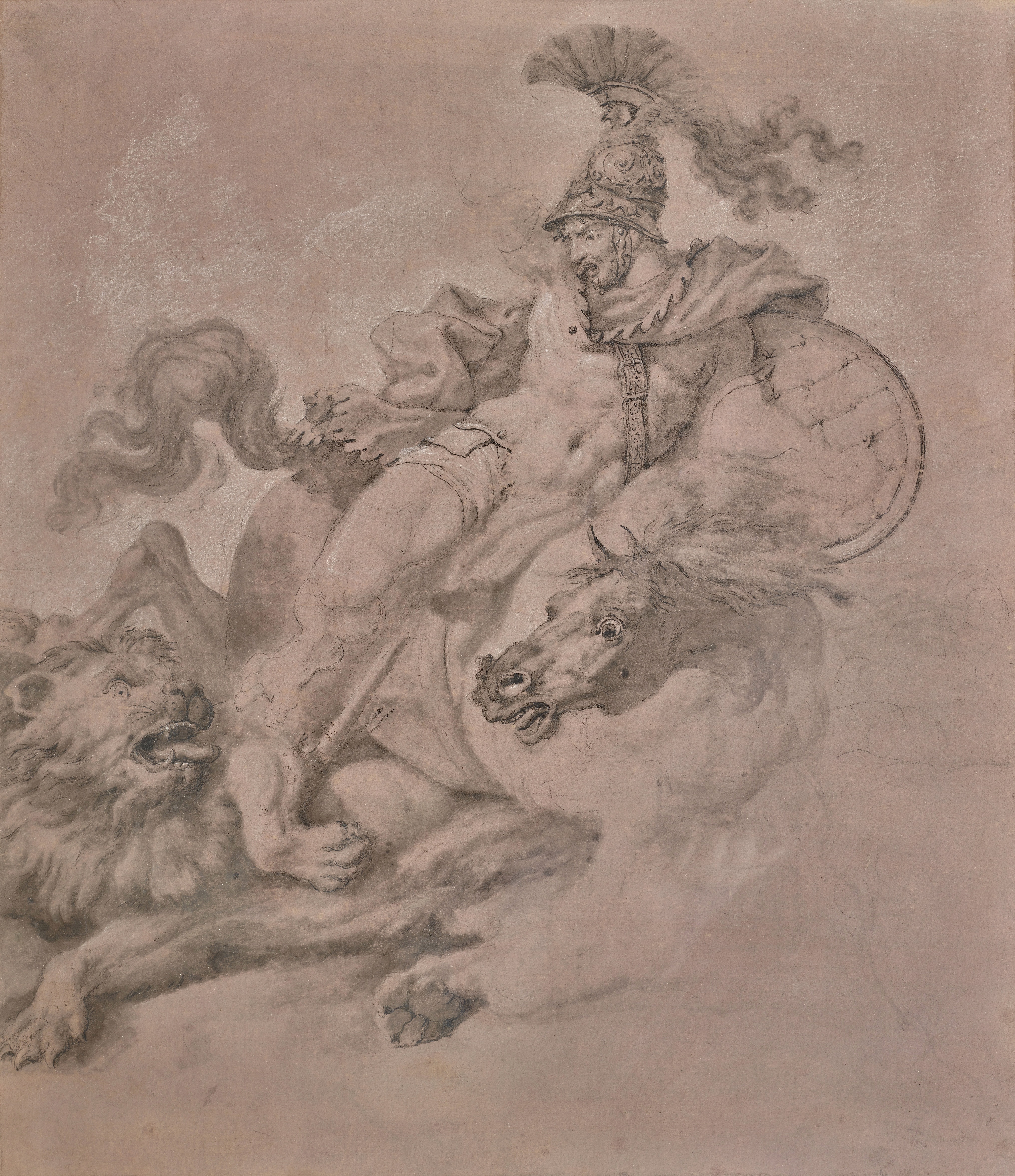 Cavalier grec combattant un lion