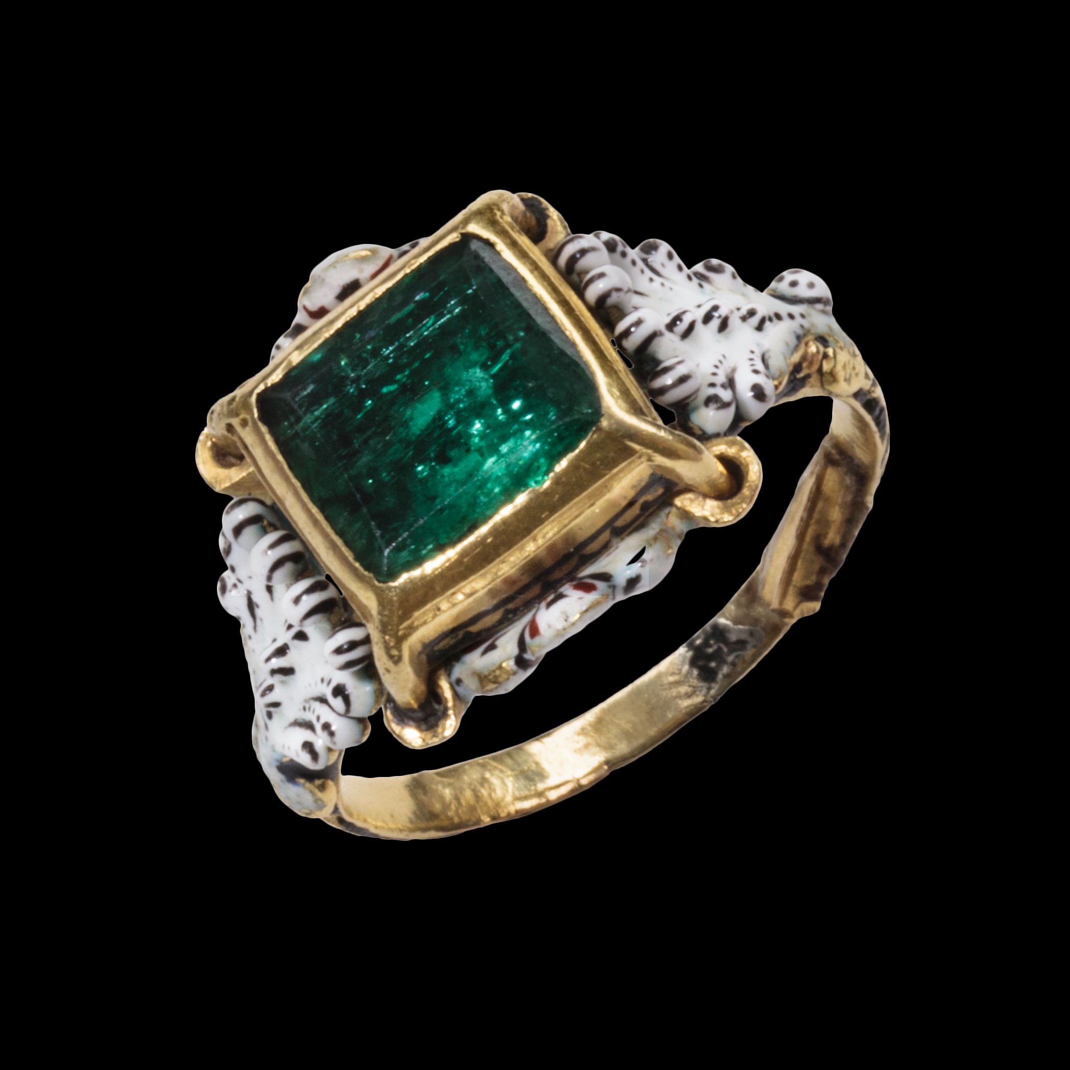 Emerald and Enamel Solitaire Ring