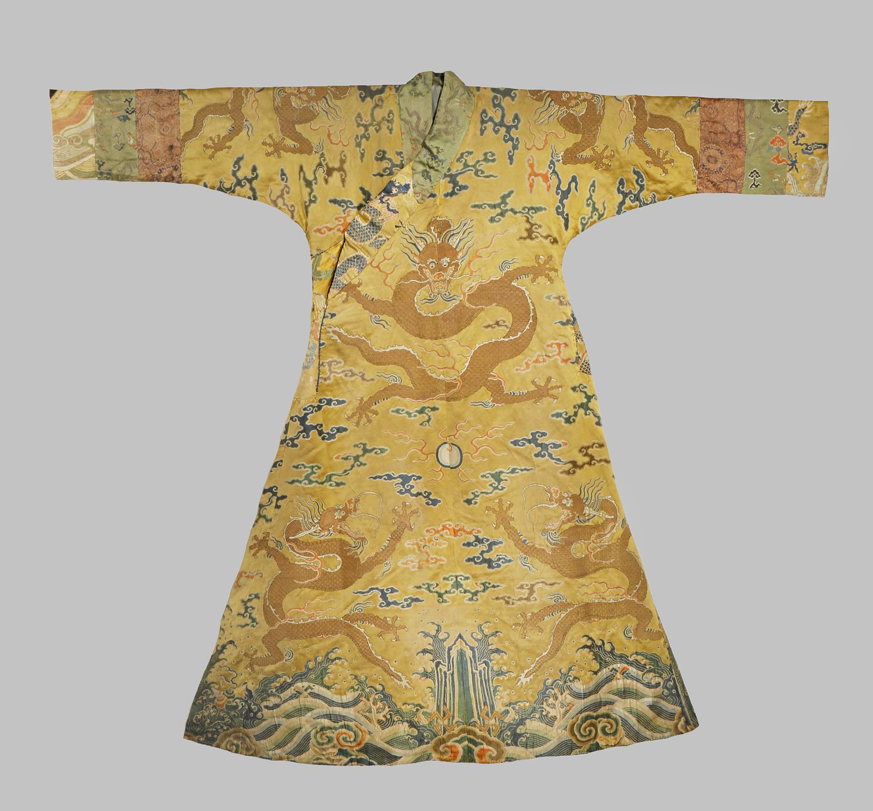 An imperial yellow dragon robe "longpao" transformed into a Tibetan chuba