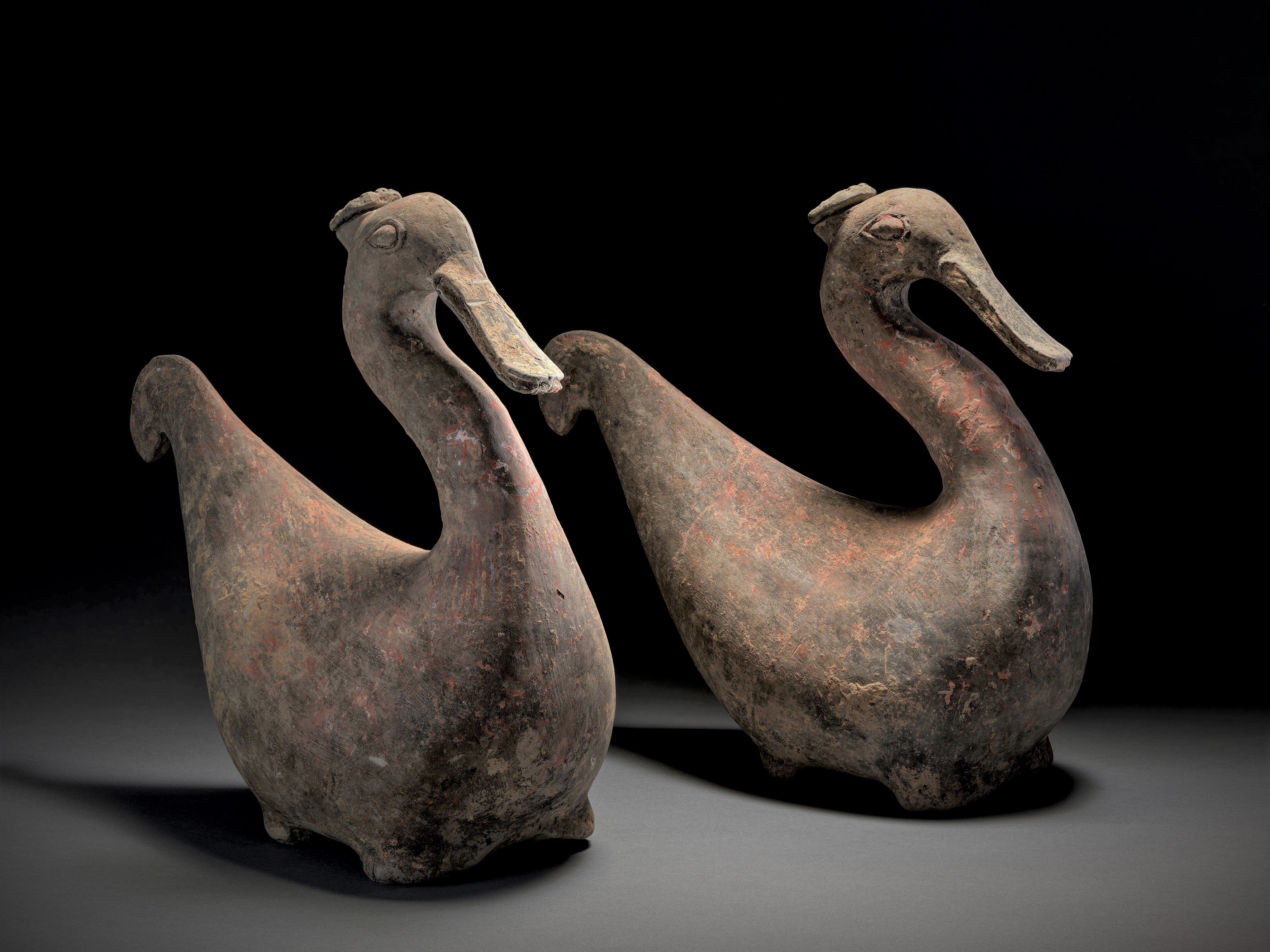 Pair of water birds, as jars with stopper