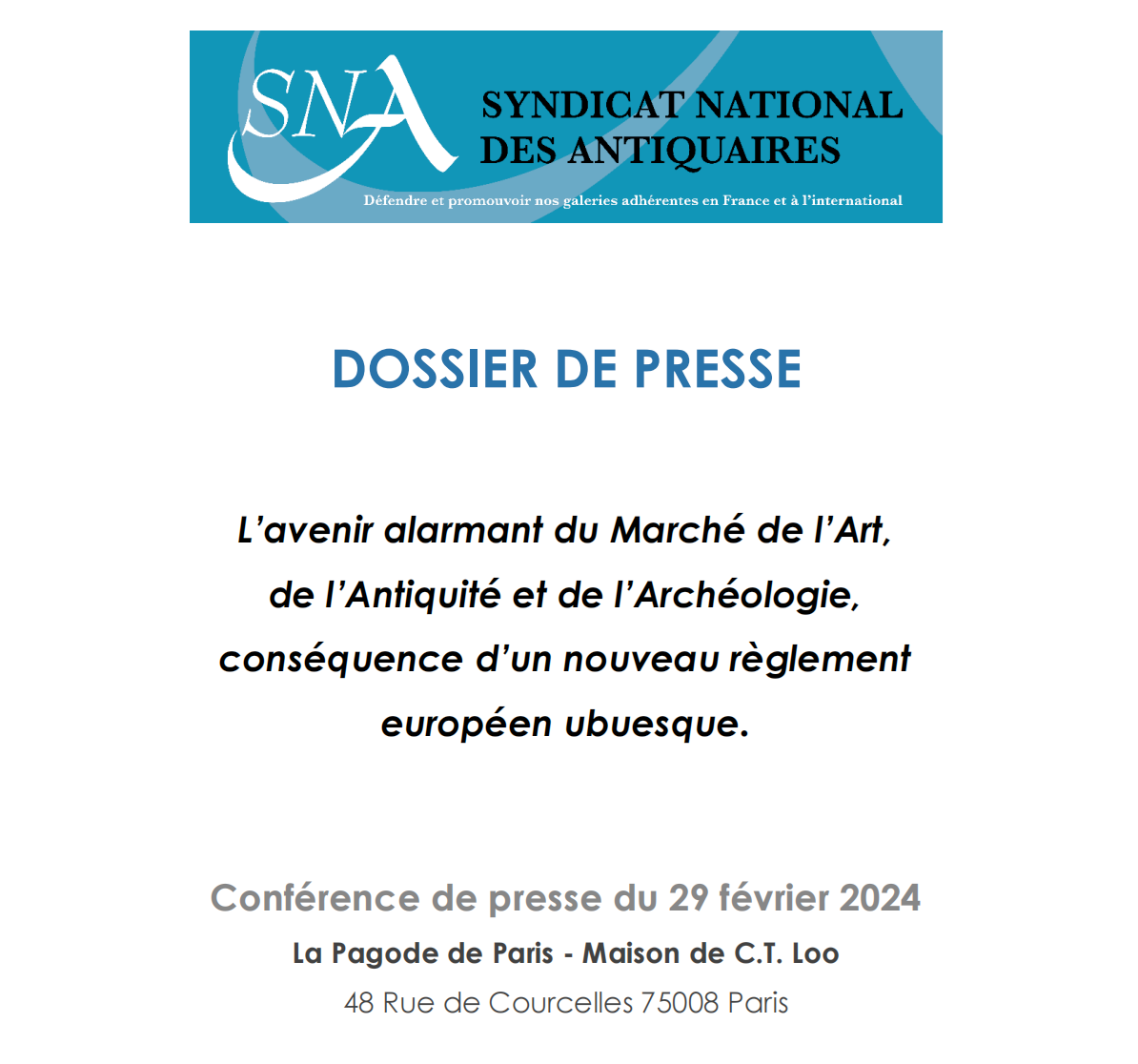 COMMUNIQUÉ DE PRESSE - Table ronde - nouveaux règlement sur importation des biens culturels en Europe 29/02/2024