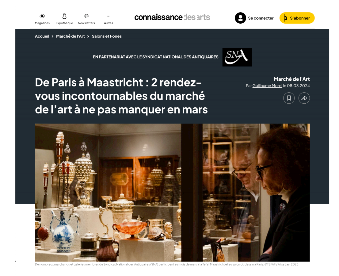 CONNAISSANCE DES ARTS - De Paris à Maastricht : 2 rendez-vous incontournables du marché de l'art à ne pas manquer en mars