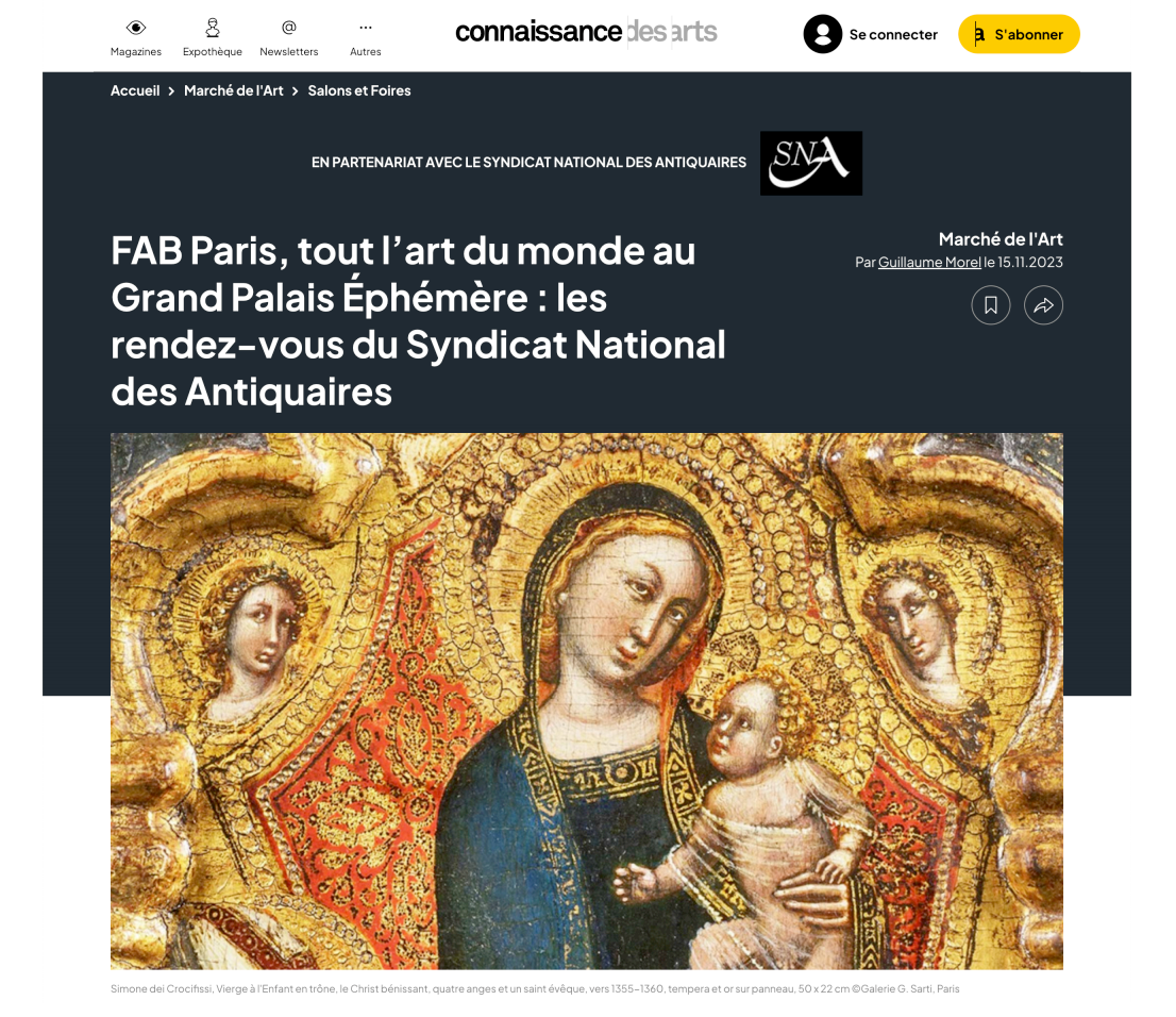 CONNAISSANCE DES ARTS - FAB Paris, tout l'art du monde au Grand Palais Éphémère : les rendez-vous du Syndicat National des Antiquaires