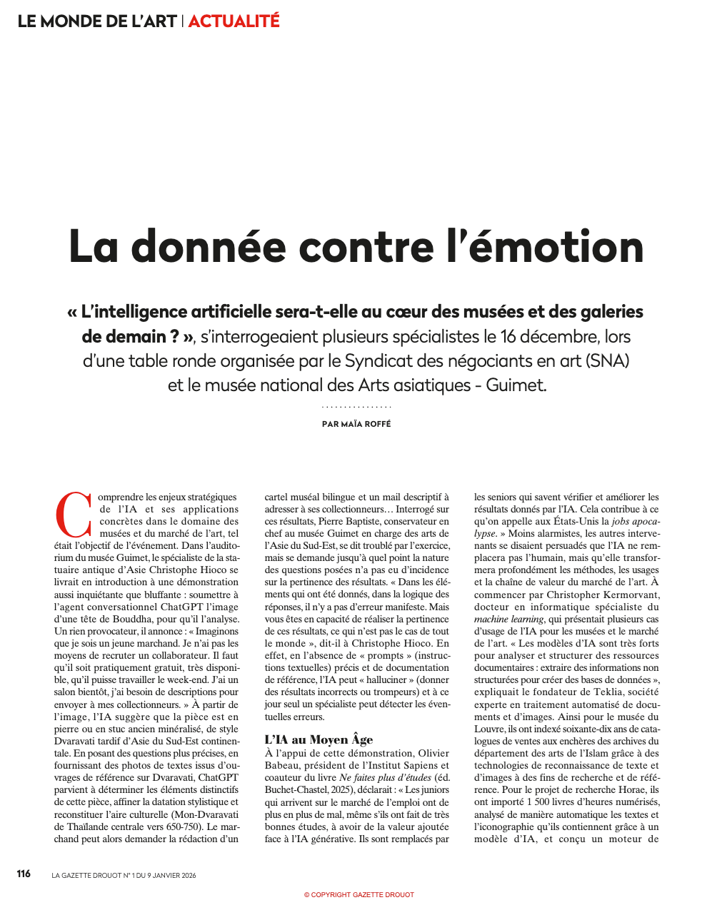 LA GAZETTE DROUOT - La donnée contre l’émotion