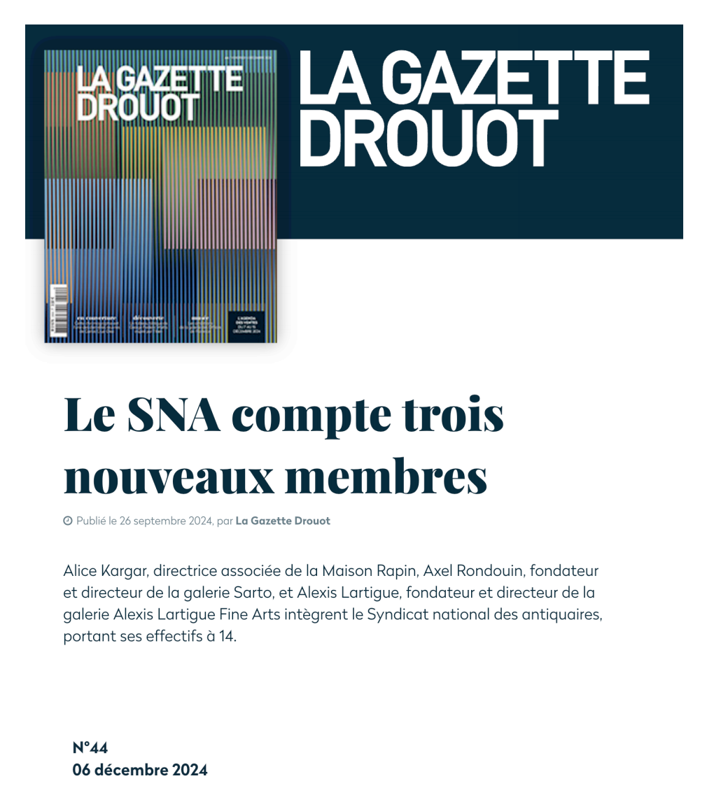 LA GAZETTE DROUOT - Le SNA compte trois nouveaux membres