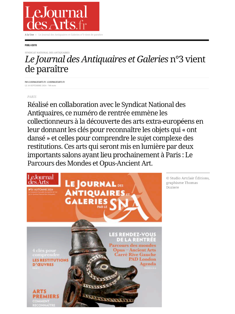 LE JOURNAL DES ARTS - Le journal des Antiquaires et Galeries N°3 vient de paraître