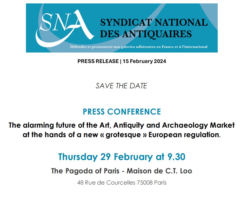 PRESS RELEASE - Round table - new regulations on importing cultural goods into Europe 02/29/2024