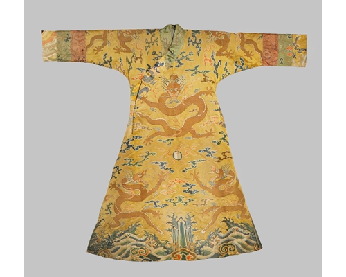 An imperial yellow dragon robe "longpao" transformed into a Tibetan chuba